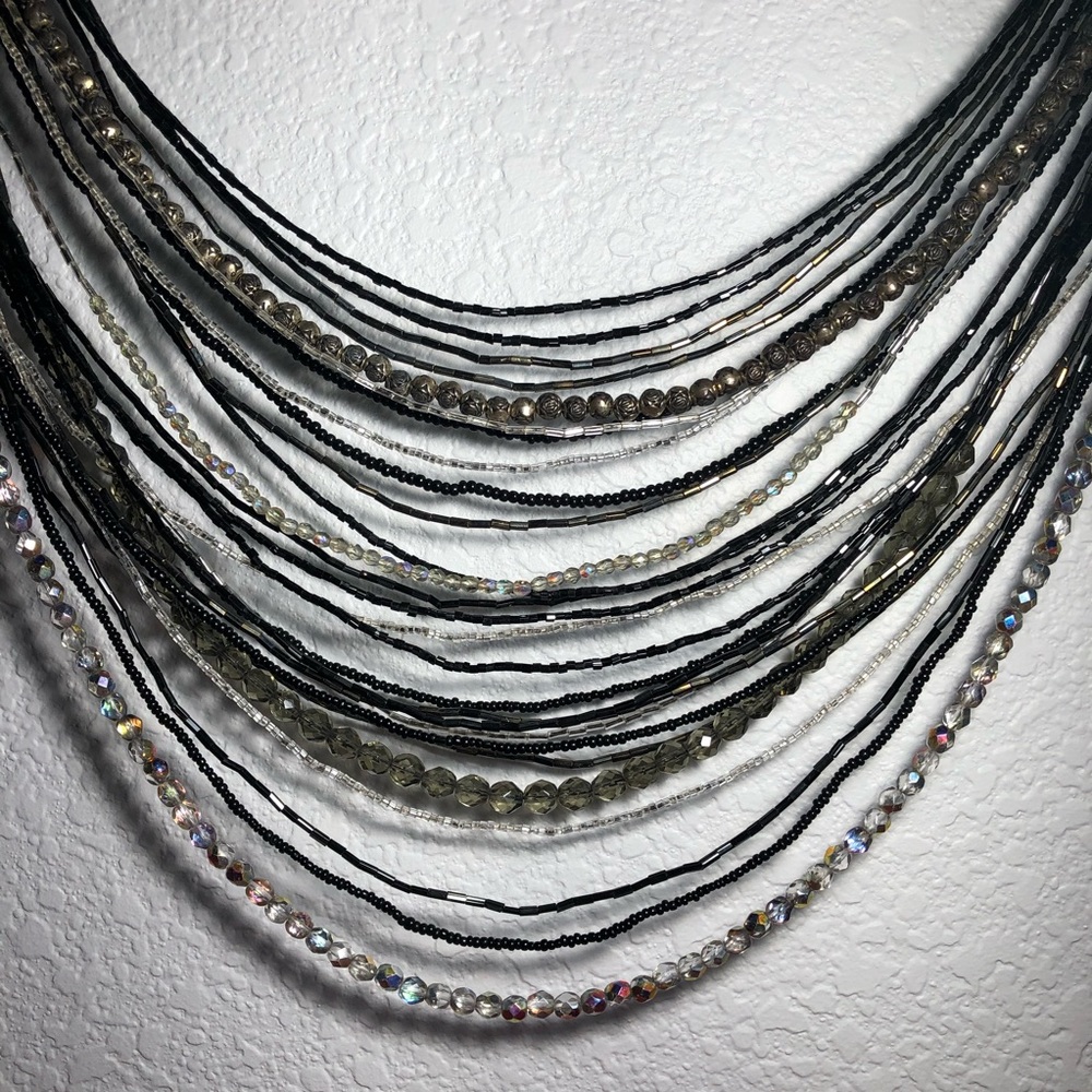 Multi Strand Bead Necklace with Rhinestone Clasp - Picture 2 of 6
